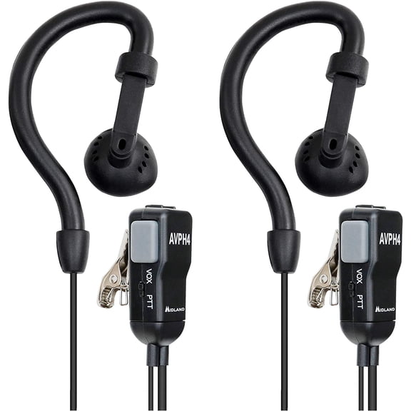 AVPH4 Ear Clip Headset Headphones for RS Two-Way Radios  Secure Fit Crystal Clear Communication Built-In Microphone and Push To Talk Button