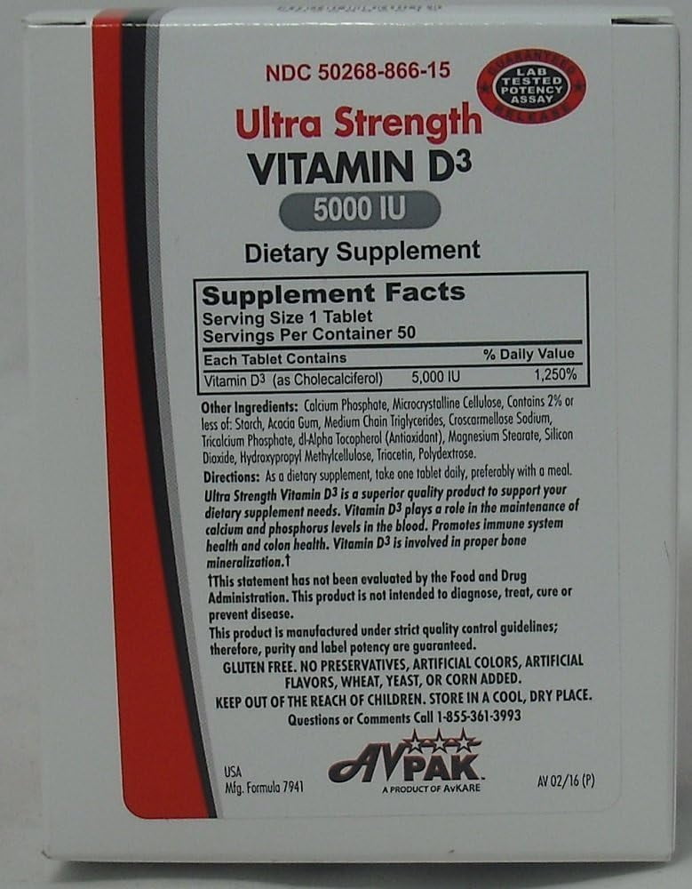 AVPak Vitamin D3 Ultra Strength Softgels, 5000 IU, 50 Count