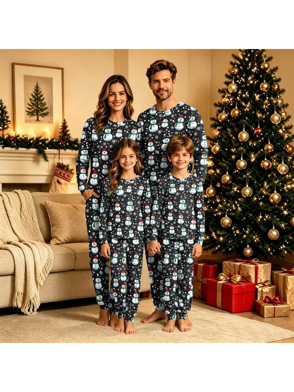 Family Matching Christmas Pajamas Set Snowman Snowflake Print 2-Piece Holiday Sleepwear