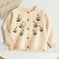 thumbnail image 1 of AVRNLIQ Girls Floral Embroidered Cardigan - Kids Long Sleeve Button Front Knit Sweater, Beige,Size 7 T, 1 of 9