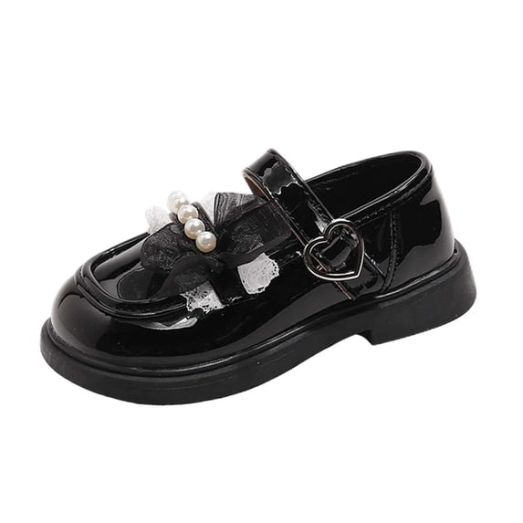 AVRNLIQ Girls Low Heel Mary Jane Dress Shoes Black Faux Leather Flats — free download