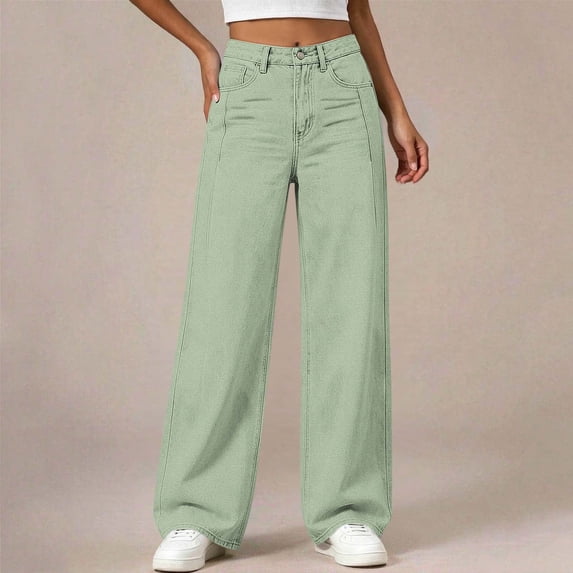 AVRNLIQ Girls Wide Leg High Waisted Baggy Pants Casual Green for Kids 5-14,Size 13-14 T