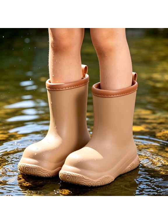 Kids Brown Rain Boots for Lightweight Waterproof EVA Kids Boots Non-Slip Easy On Pull-On Casual Outdoor Shoes,Size 6 T