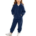 thumbnail image 1 of AVRNLIQ Kids Girls Full Zip Velour Sweatsuit 2-Piece Hoodie & Jogger Pants, Dark Blue,Size 15 Months, 1 of 9