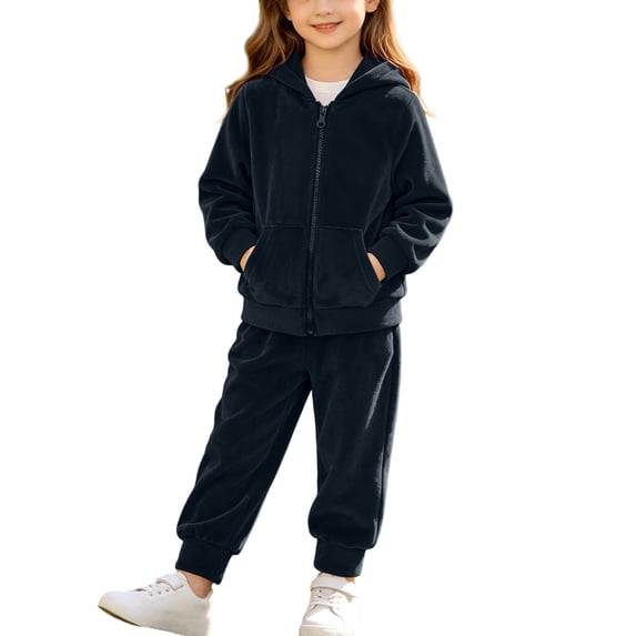 AVRNLIQ Kids Girls Velour Tracksuit 2 Piece Full Zip Hoodie & Jogger Pants, Black,Size 3 T