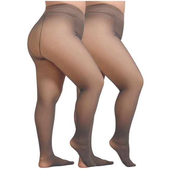 AVRNLIQ Plus Size Sheer Tights for Women, Control Top High Waist Pantyhose, Coffee 2-Pack