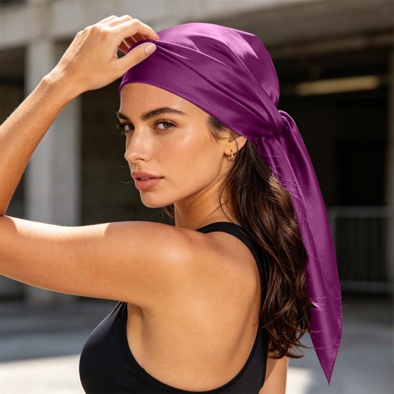 AVRNLIQ Satin Silver Head Wrap Turban for Women Adjustable Anti-Frizz Sleep Hair Scarf
