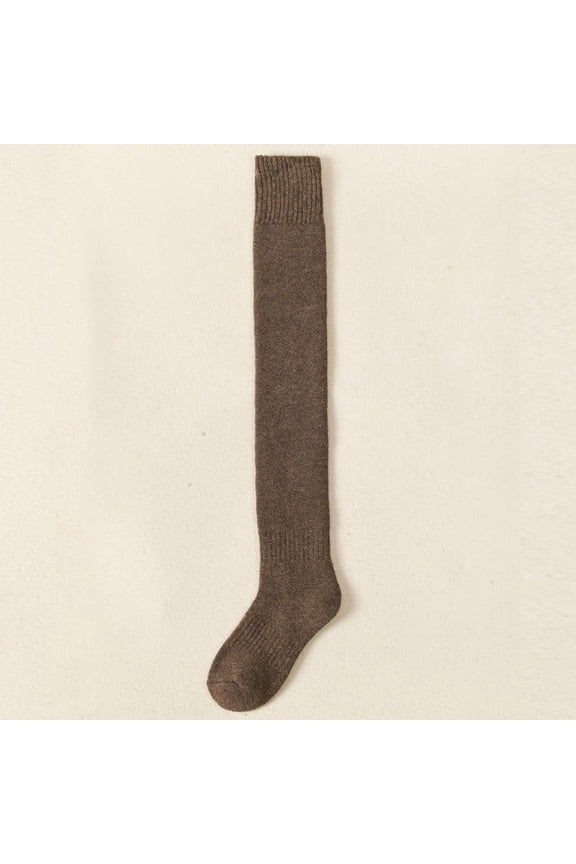 Thermal Wool Blend Thigh High Over Knee Socks for Women, Non-Slip Silicone Grip, One Size Coffee