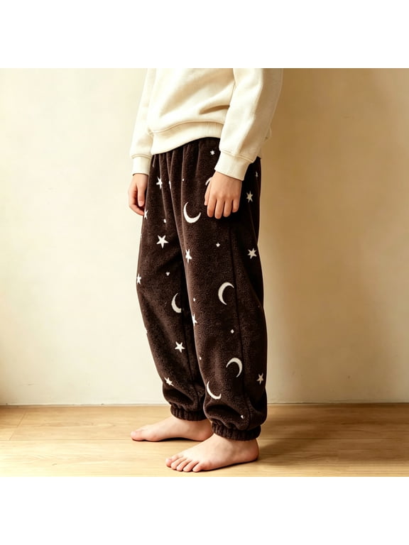 Unisex Kids Moon and Star Jogger Pants Brown Soft Lounge Sweatpants Size 11-12T