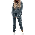 thumbnail image 1 of AVRNLIQ Women's Velour Tracksuit 2‑Piece Set Long Sleeve Hoodie with Kangaroo Pocket & Elastic Waist Jogger Pants Soft Velvet Loungewear Outfit for Casual Daily Wear, 1 of 8
