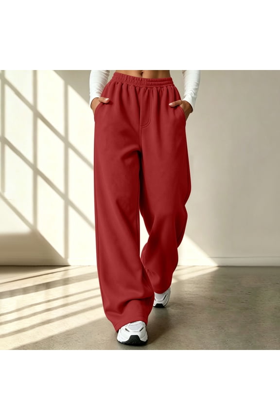 Womens Baggy Wide Leg Sweatpants with Pockets - Elastic High Waist Loose Fit Pull On Casual Lounge Pants