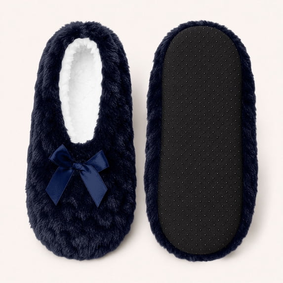 AVRNLIQ Womens Ballerina Slipper Socks Non-Slip Fleece Lined Cozy House Slippers Navy,Size S