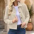 thumbnail image 1 of AVRNLIQ Womens Beige Suede Cropped Jacket Button Down Lapel Collar Long Sleeve Casual Lightweight Outerwear,Size M, 1 of 8