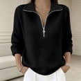 thumbnail image 1 of AVRNLIQ Womens Black Oversized Quarter Zip Ribbed Knit Pullover Sweater, Relaxed Fit Long Sleeve,Size L, 1 of 3