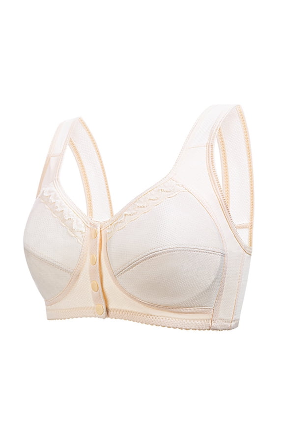 Womens Front Closure Wireless Comfort Bra Post Surgery Support Beige Plus Size Full Coverage Wirefree Bra,Size 46