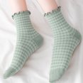 thumbnail image 1 of AVRNLIQ Womens Green Gingham Ruffled Crew Socks, Soft Breathable Knit, One Size, 1 of 4