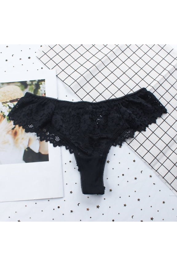 Womens No Show Lace Thong Seamless Low Rise Polyamide Breathable Underwear Black,Size M