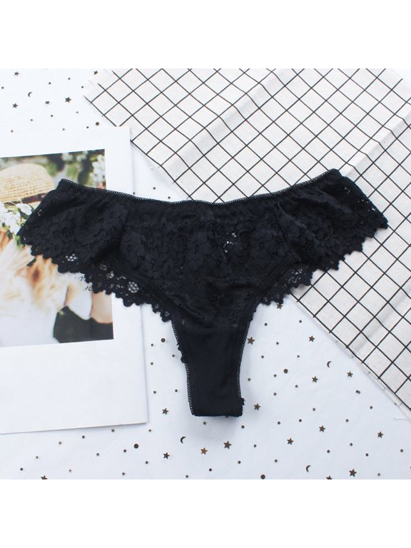 Womens No Show Lace Thong Seamless Low Rise Polyamide Breathable Underwear Black,Size S