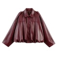 thumbnail image 1 of AVRNLIQ Womens Oversized Faux Leather Jacket Cropped Faux Leather Coat Loose Bubble Hem Outerwear for Fall Winter, 1 of 6