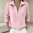 thumbnail image 1 of AVRNLIQ Womens Oversized Quarter Zip Ribbed Knit Pullover Sweater, Pink, Relaxed Fit Long Sleeve,Size S, 1 of 5