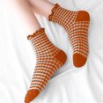 thumbnail image 1 of AVRNLIQ Womens Retro Gingham Ruffled Crew Socks, Soft Breathable Knit, One Size, Orange, 1 of 5