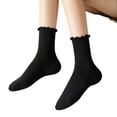 thumbnail image 1 of AVRNLIQ Womens Ruffle Crew Socks Lettuce Edge Frilly Preppy Ribbed Stretch Breathable Mid-Calf Black Free Size, 1 of 5