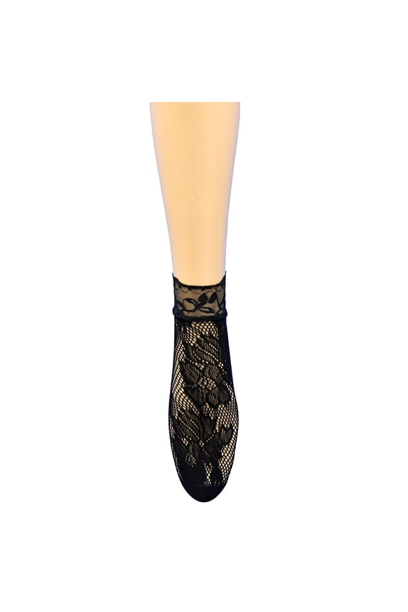 Womens Sheer Lace Fishnet Ankle Socks Floral Mesh Ruffled Cuff Hollow Out Polyamide Short Socks