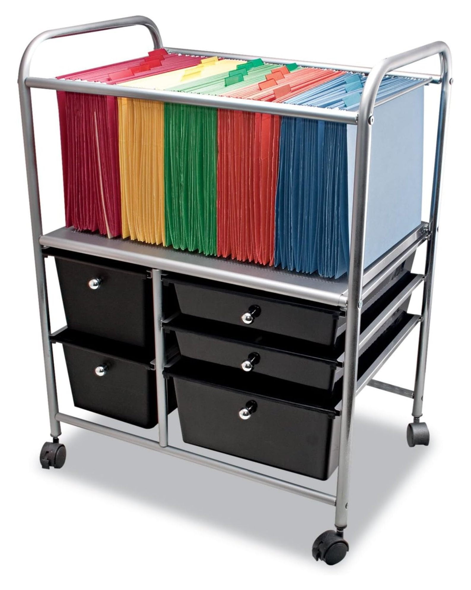 Black Metal Letter-Legal File Cart with 5 Storage Drawers