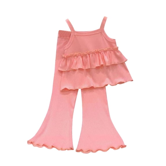 AVTOIFY Kids Clothes, Baby Outfits, Baby Clothes, Girls' Mid to Large Children's Summer Outfit Flared Pants Casual Suit Loose and Thin Pink 130