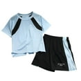 thumbnail image 1 of AVTOIFY Kids Clothes, Baby Outfits, Baby Clothes, Summer Boys and Middle-aged and Young Breathable Sports Suit Thin and Cool Short Sleeved Shorts Set Light Blue 5 Years, 1 of 3