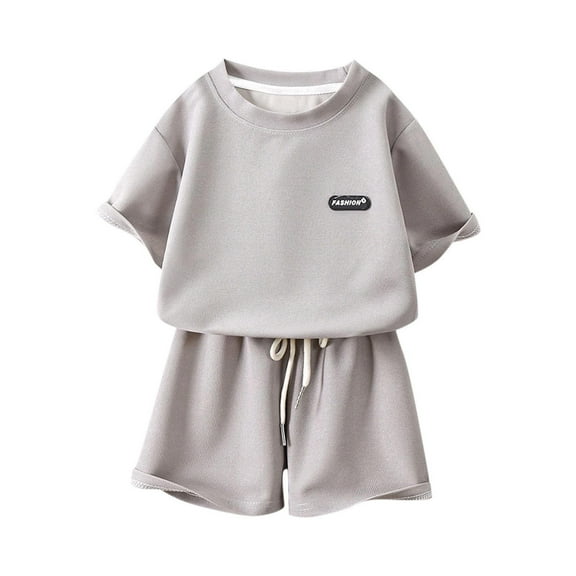AVTOIFY Kids Clothes, Baby Outfits, Baby Clothes, Summer Girl's Set Round Neck Short Sleeve Shorts Loose Casual Two Piece Set Gray 3 Years