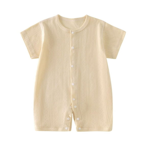 AVTOIFY Baby Onesie, Baby Bodysuit, Baby Romper, Children's Solid Color Comfortable Jumpsuit Baby Summer Short Sleeved Breathable Bag Fart Clothes Yellow 9 Months