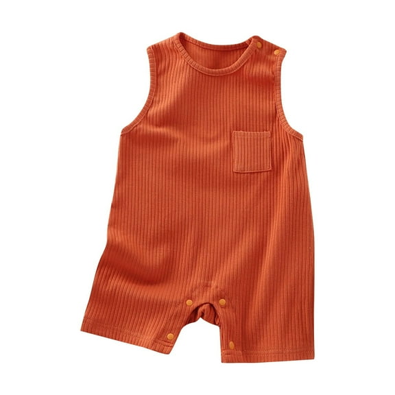 AVTOIFY Baby Onesie, Baby Bodysuit, Baby Romper, Children's Solid Color Round Neck Sleeveless Jumpsuit Baby Summer Breathable Bag Fart Orange 3 Months