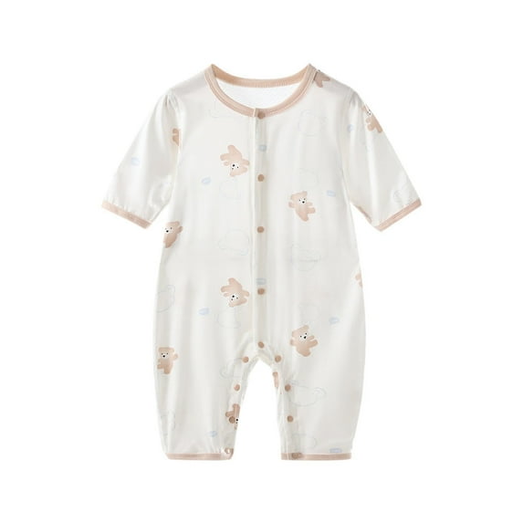AVTOIFY Baby Onesie, Baby Bodysuit, Baby Romper, Newborn Baby Summer Thin Quarter Sleeved Air-conditioned Suit Jumpsuit Climbing Suit Print Pajamas White 4 Months
