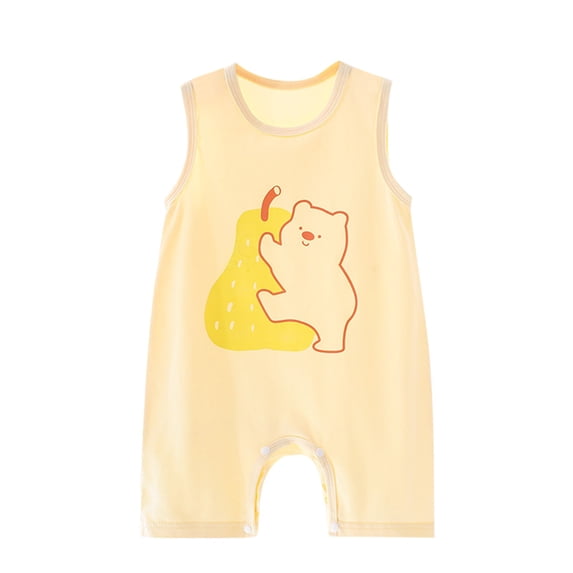 AVTOIFY Baby Onesie, Baby Bodysuit, Baby Romper, Summer Baby Jumpsuit Newborn Baby Sleeveless Clothes Thin Pajamas Hoodie Crawling Clothes Yellow 6 Months