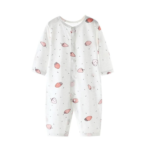 AVTOIFY Baby Onesie, Baby Bodysuit, Baby Romper, Summer Thin Baby Strawberry Print Jumpsuit Conditioned Clothes Baby Pajamas Newborn Clothes Long Sleeved Long Crawling Clothes White 12 Months