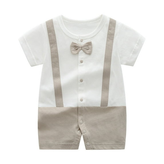 AVTOIFY Baby Onesie, Baby Bodysuit, Baby Romper, Toddler Baby Girls Boys Short Sleeve Printed Color T-Shirt Round Neck Jumpsuit Romper Beige 18 Months