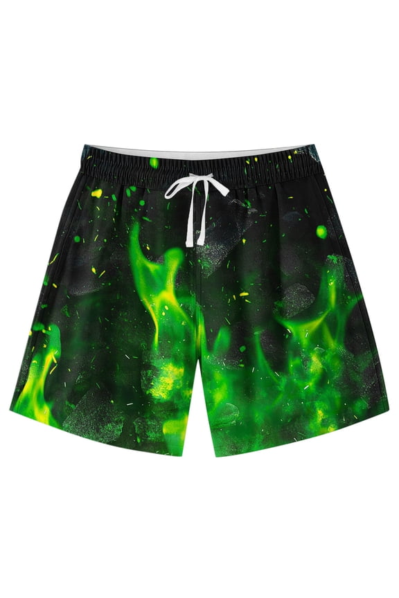 Summer Girls Shorts Flame Print Beach Bottoms Unisex Kids Aged 7-14 Elastic Drawstring Adjustable Waist Dry Outer Pants