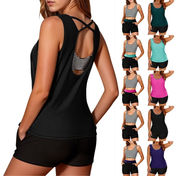 AVTOIFY Piece 3 Women's Tankini Bikinis Swimsuit Modest Bathing Suits Plus Size Swimwear For Beach Pool
