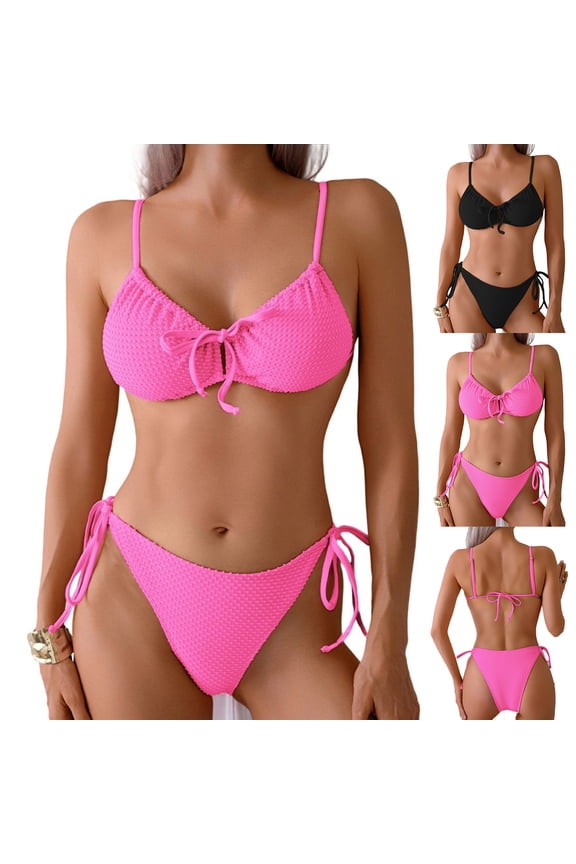 Solid Women Color Lace-up Split Bikinis Swimsuit Bikini Beach Hot-piece Swimsuit
