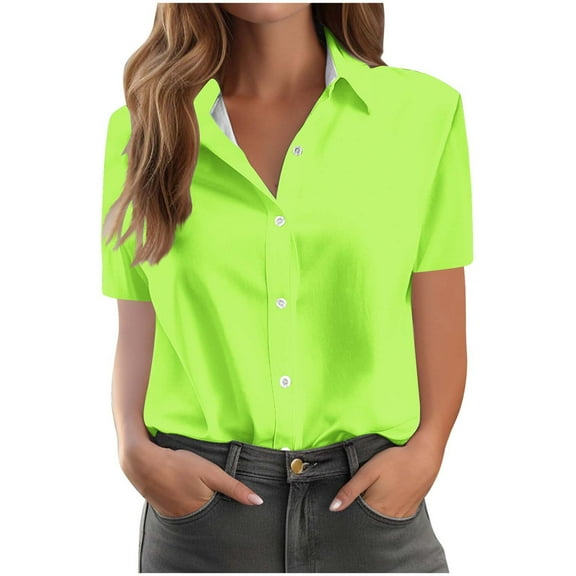 AVTOIFY Summer Womens Blouses Dressy Casual, Fashion Women's Casual Print Comfortable Short Sleeved Pocket ButtonTop Blouse T-Shirt Green S