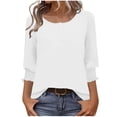 thumbnail image 1 of AVTOIFY Summer Womens Blouses Dressy Casual, Ladies' Fashionable Solid-colored Button-down T-shirt With 3/4 Length Sleeves Round Neck Top/shirt White L, 1 of 8