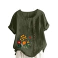 thumbnail image 1 of AVTOIFY Summer Womens Blouses Dressy Casual, Women Casual And Linen Round-Neck Printed Short Sleeve Button T-shirt Blouse Army Green XXL, 1 of 3