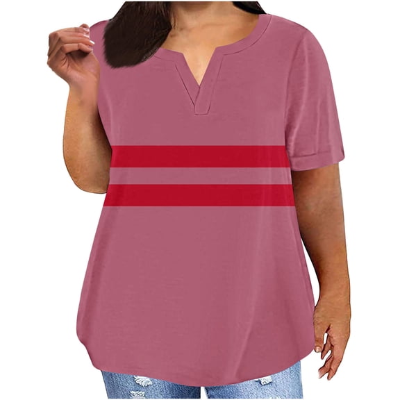 AVTOIFY Summer Womens Blouses Dressy Casual, Women Size Fashionable And Loose V-Neck Blouse Casual Loose Short Sleeve Blouse Casual Tops Wine S