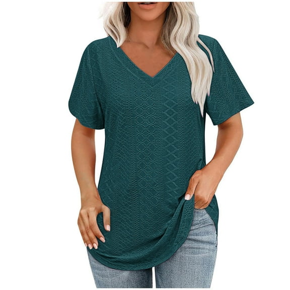 AVTOIFY Summer Womens Blouses Dressy Casual, Women's And Summer V- Neck Printed Casual Pullover With Short Sleeves Mint Green M
