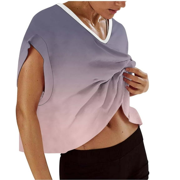 AVTOIFY Summer Womens Blouses Dressy Casual, Women's Casual And Fashionable Printed T-shirt With V-Neck And Short Sleeved Brown M