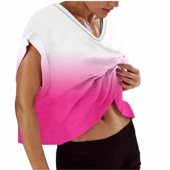 AVTOIFY Summer Womens Blouses Dressy Casual, Women's Casual And Fashionable Printed T-shirt With V-Neck And Short Sleeved Hot Pink S