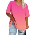 thumbnail image 1 of AVTOIFY Summer Womens Blouses Dressy Casual, Women's Oversized Casual V-neck Short Sleeved Solid Summer Base Shirt Sports T-shirt Hot Pink XXXXL, 1 of 6