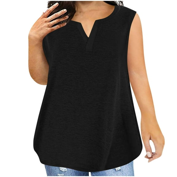 AVTOIFY Summer Womens Blouses Dressy Casual, Women's Solid Color Button Up Camisole Sleeveless V-neck T-shirt Slim Black XL