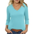 thumbnail image 1 of AVTOIFY Summer Womens Blouses Dressy Casual, Women's Summer Solid Color Quarter Sleeve Temperament V-neck Pullover Top Light Blue XXL, 1 of 6
